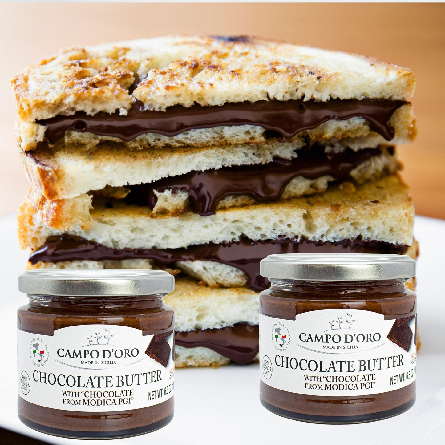 Campo D’Oro Chocolate Butter with Modica PGI, sweet chocolate cream spread in glass jar 6.35oz, authentic Italian spread