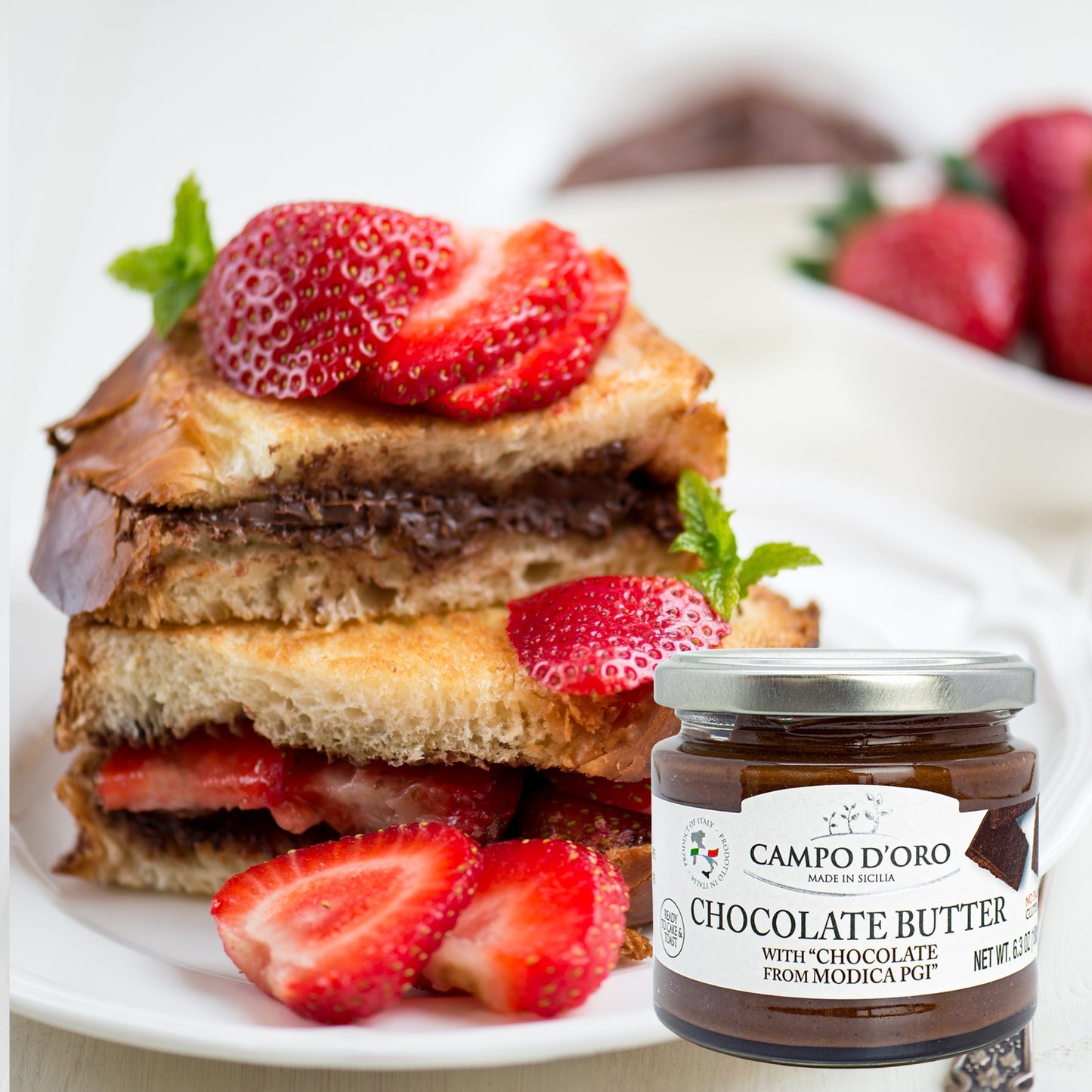 Campo D’Oro Chocolate Butter with Modica PGI, sweet chocolate cream spread in glass jar 6.35oz, authentic Italian spread