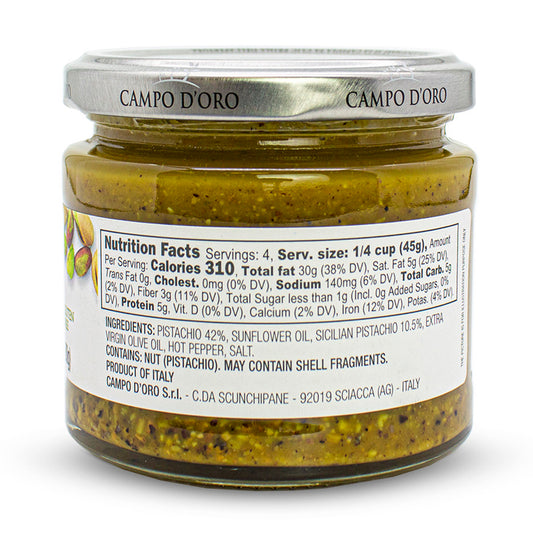 Campo D’Oro Pistachio Pesto Sauce with Sicilian pistachios, authentic Italian pesto in glass jar 6.35oz (180g), creamy pasta sauce from Sicily