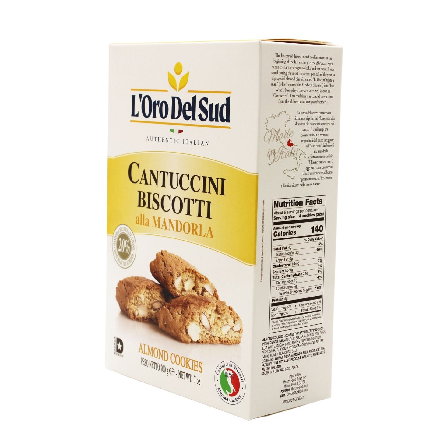 L'Oro Del Sud Cantuccini Biscotti alla Mandorla Almond Cookies 200g box