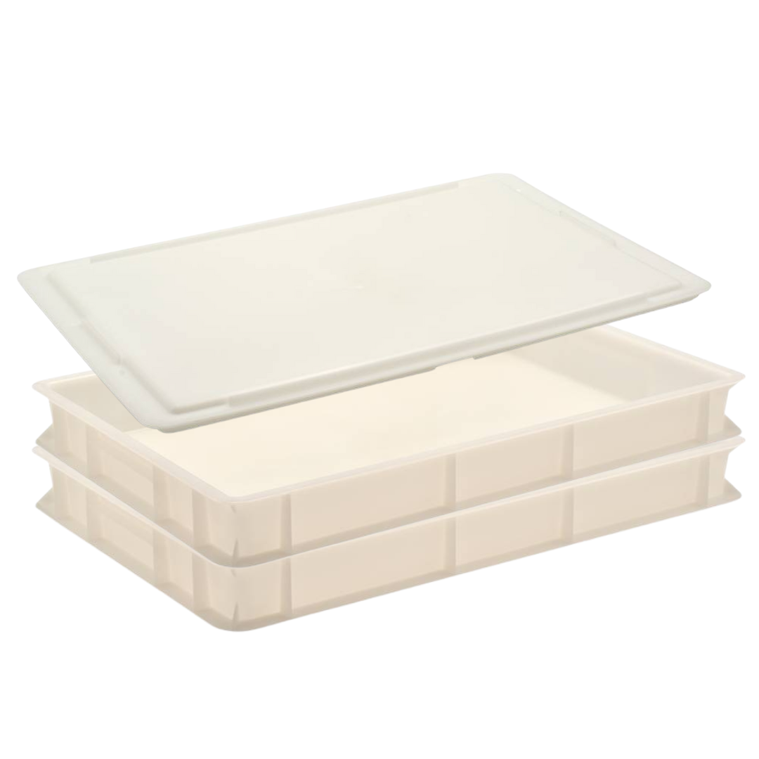 GSM Brands Pizza Dough Proofing Box - Stackable Commercial Quality Trays  with Covers (17.25 x 13 Inches) - 2 Trays and 2 Covers