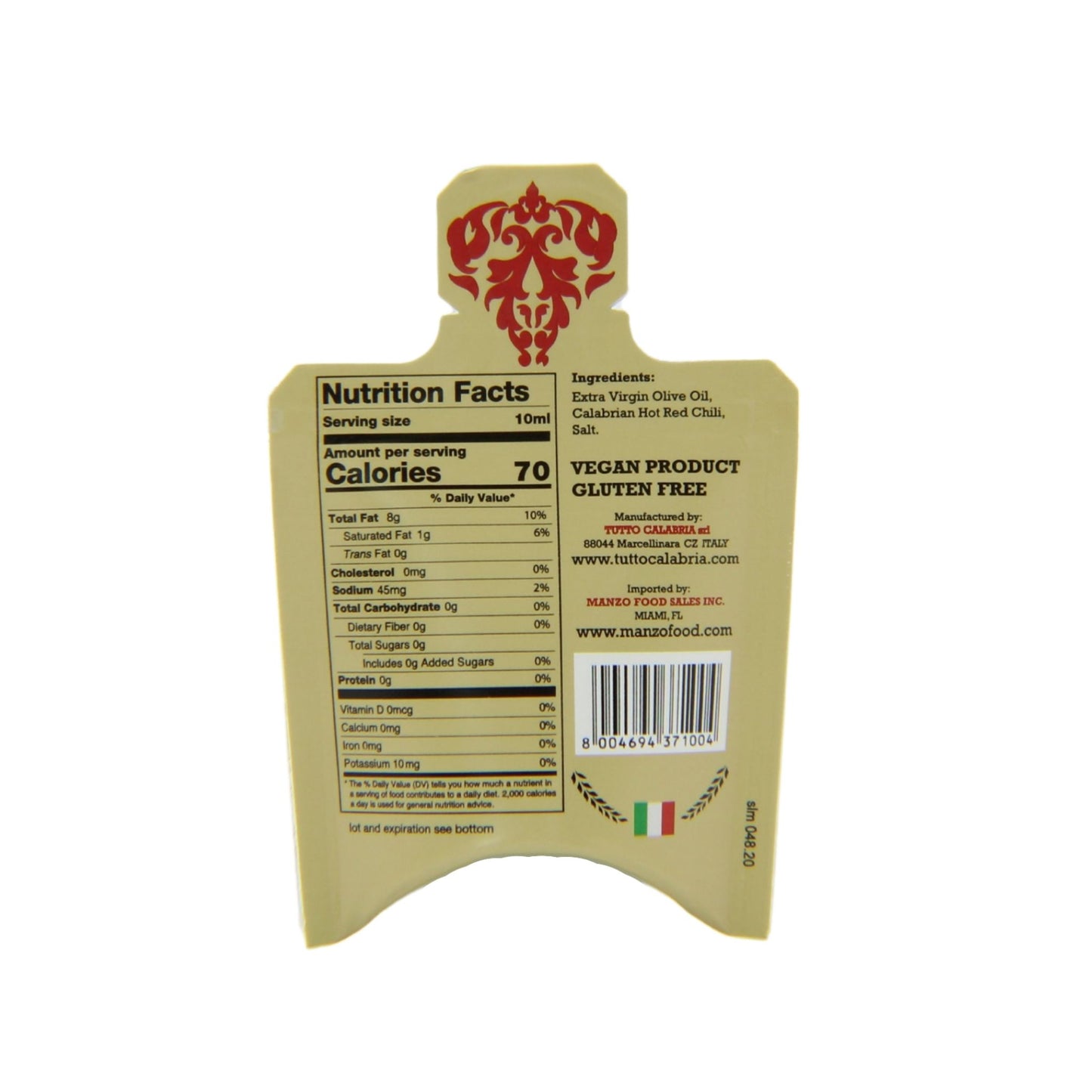 Calabrian Chili Pepper Infused Extra Virgin Olive Oil Personal Packs Back