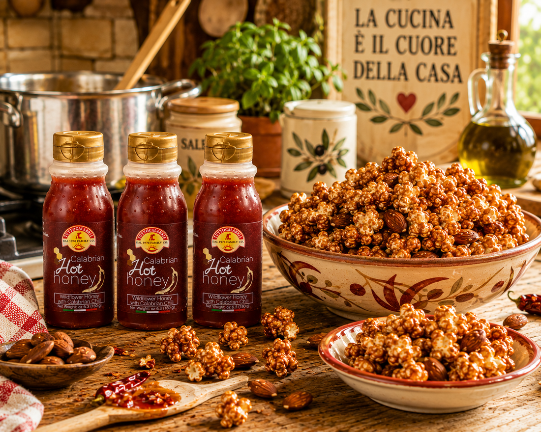 Calabrian Hot Honey Sticky Popcorn Bunches