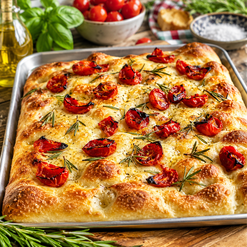 Focaccia with Semi-Dried Roasted Tomatoes Recipe
