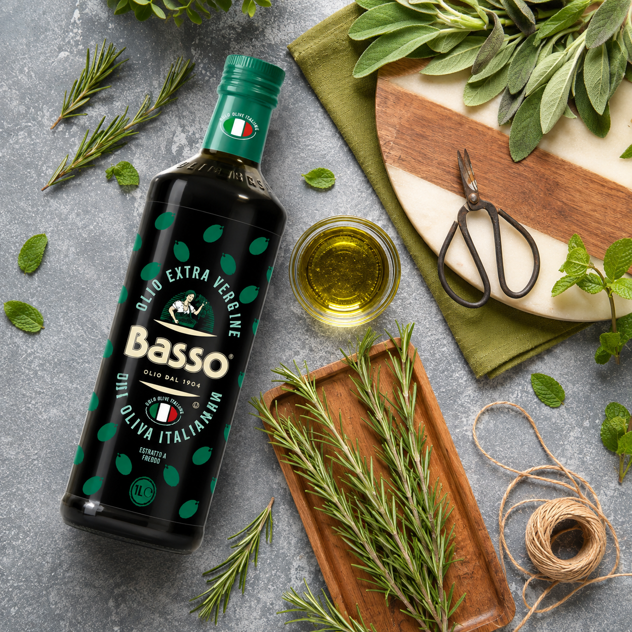 Basso 1904 100% Italian Extra Virgin Olive Oil – Cold Extracted – 33.8 fl oz (1 L)