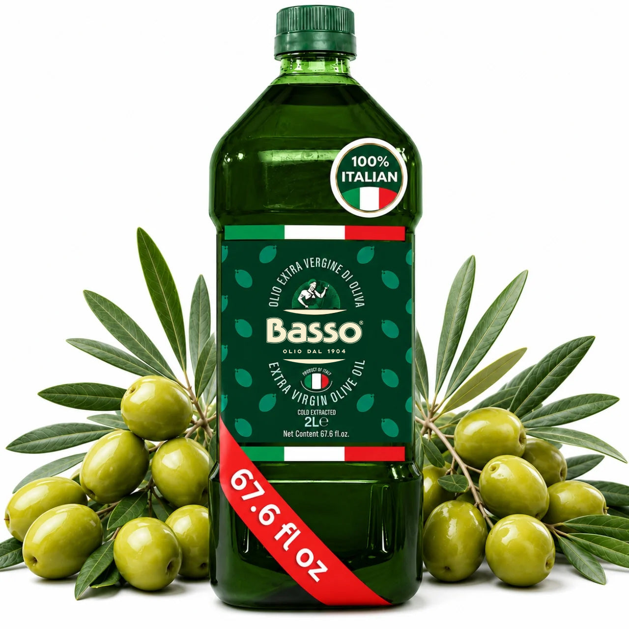 Basso 1904 Organic BIO Extra Virgin Olive Oil – Cold Extracted – 67.6 fl oz (2 L)