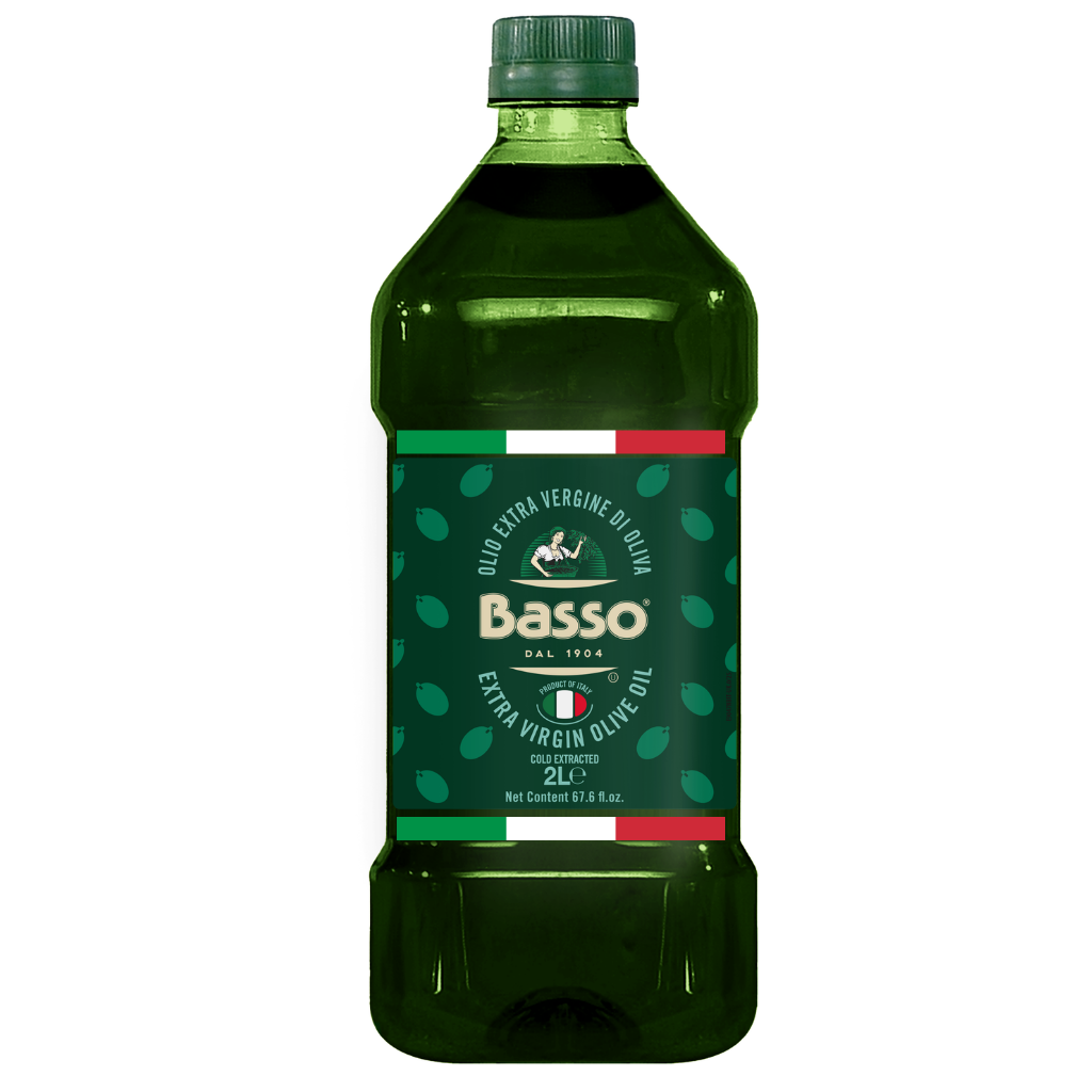 Basso olive oil bottle on a white background
