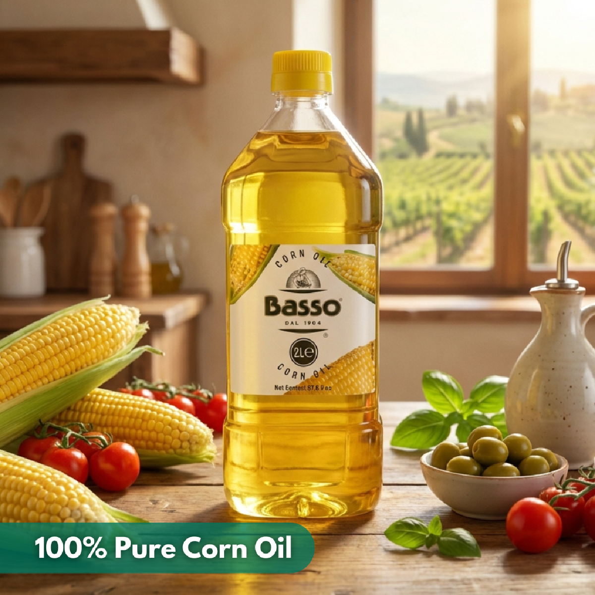 Basso 1904 Italian Pure Corn Oil – High Smoke Point Cooking Oil – 67.6 fl oz (2 L)