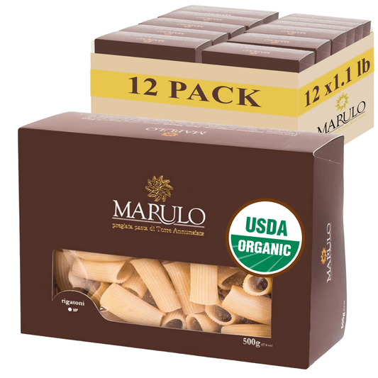 Marulo, Organic Rigatoni Pasta Bronze Die Cut Artisan, Italian Pasta,100% Durum Semolina