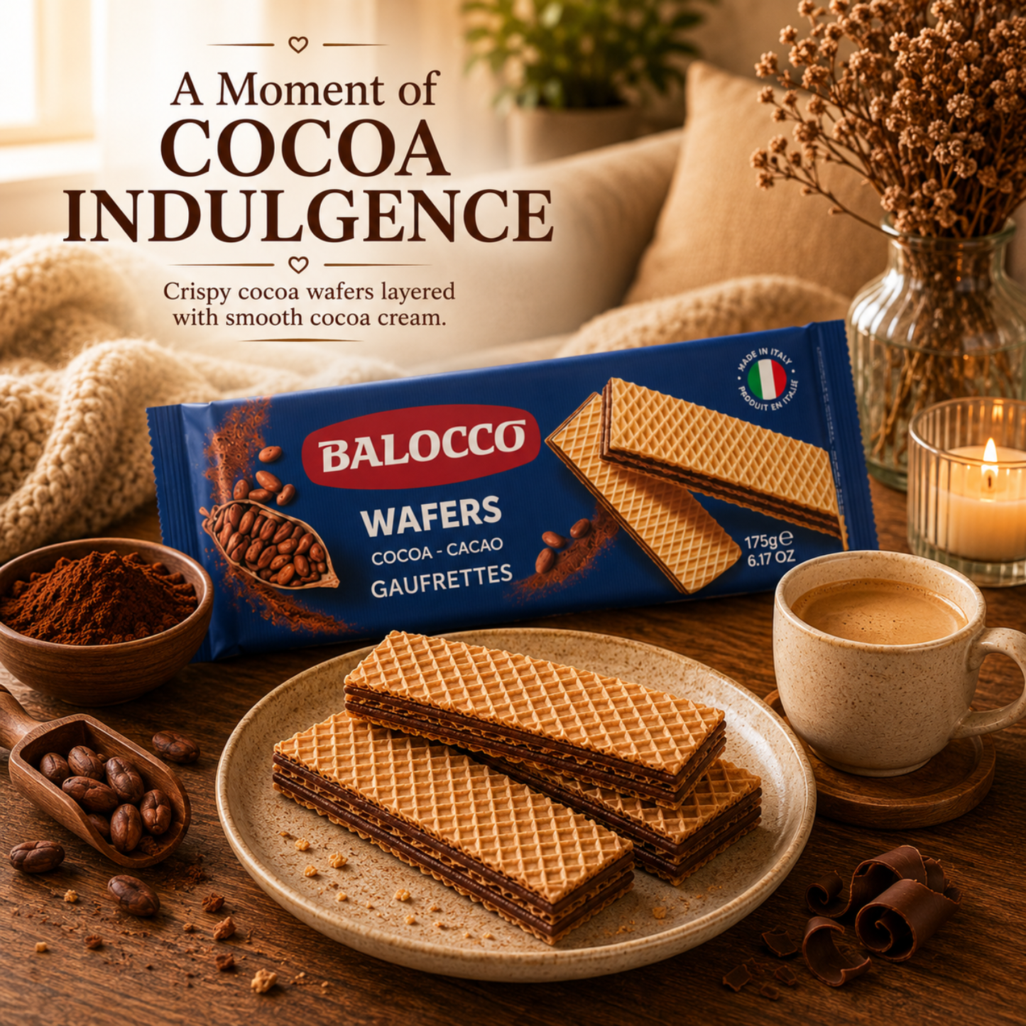 Balocco Cocoa Wafer Cookies 6.1 oz (175g)