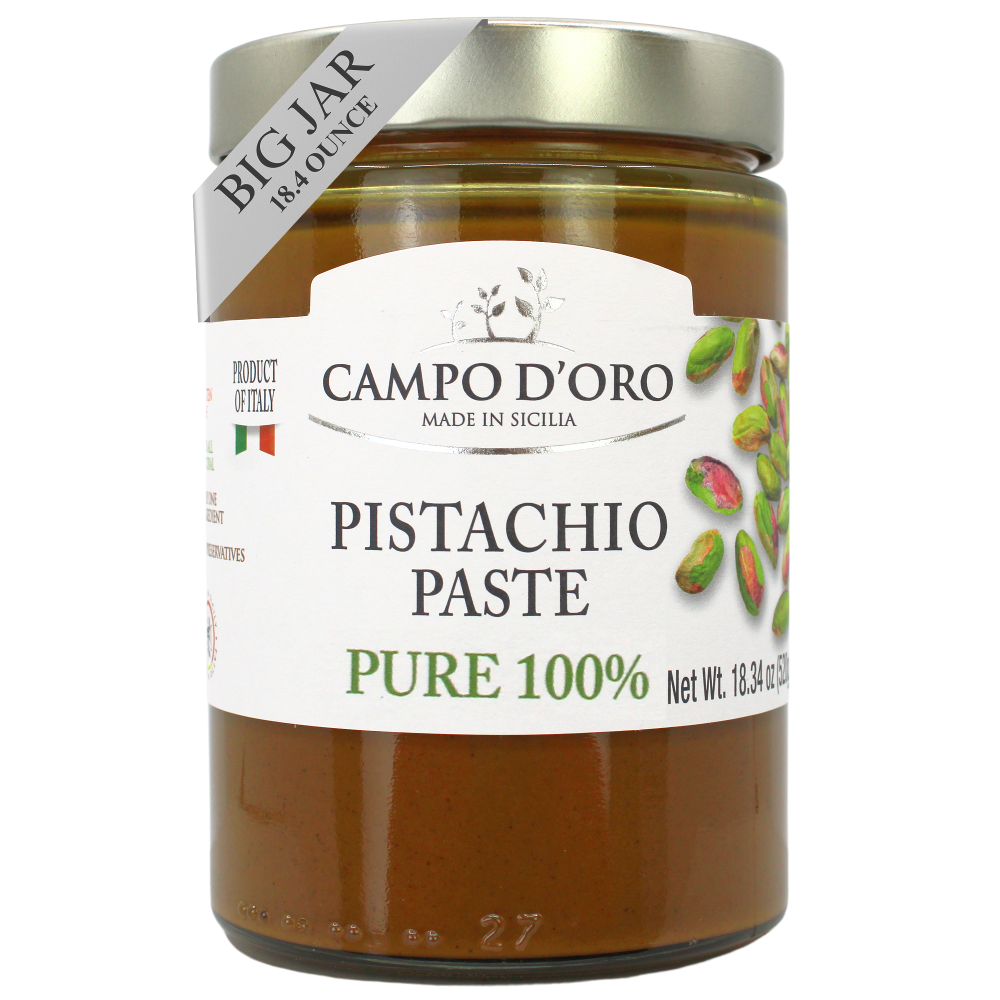 Campo D'Oro, Pure Pistachio Paste, 100% Pistachio, 18.34 oz (520gr)