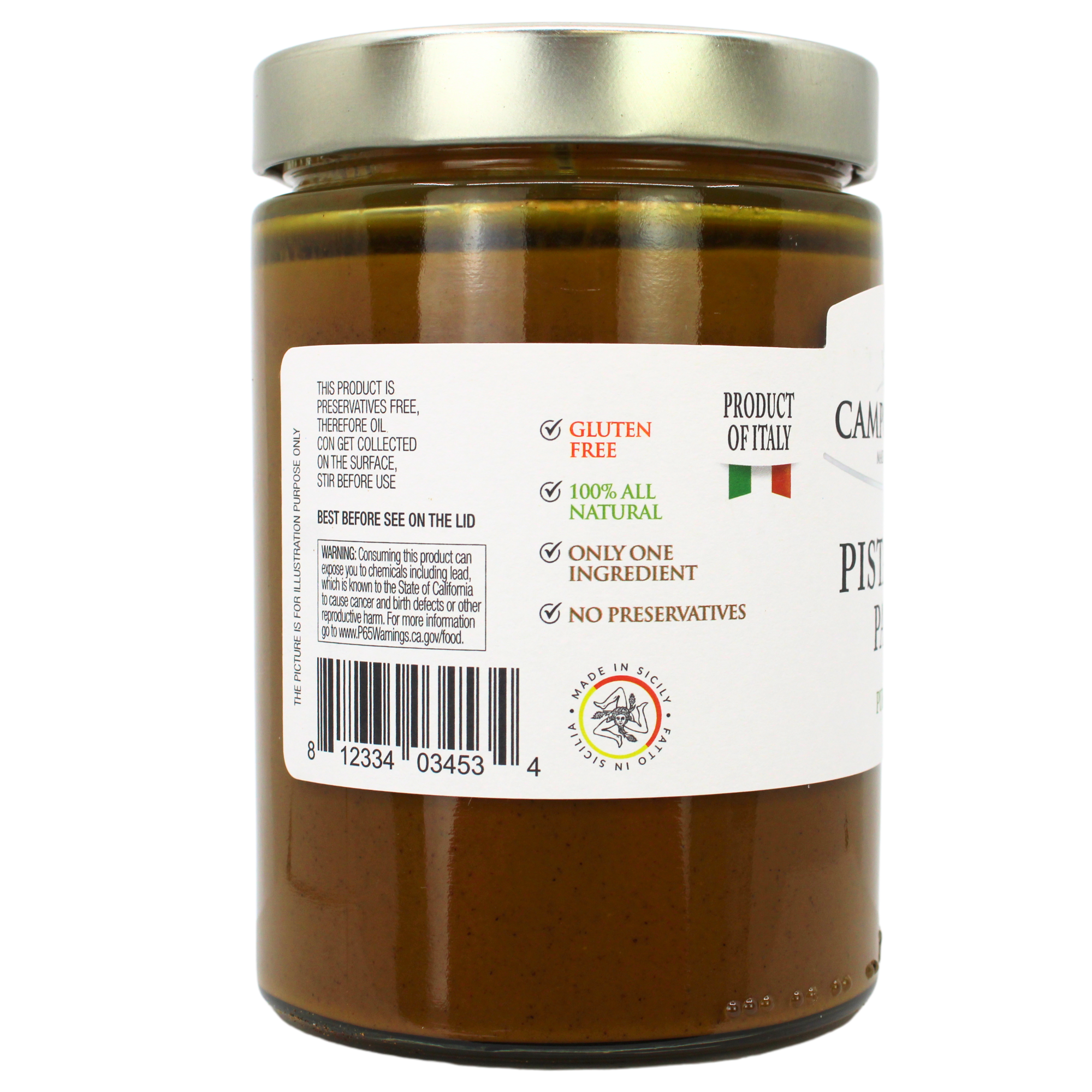 Campo D'Oro, Pure Pistachio Paste, 100% Pistachio, 18.34 oz (520gr)