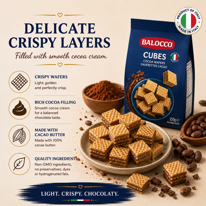 Balocco Cocoa Wafer Cubes 8.8 oz (250g) – Case of 12
