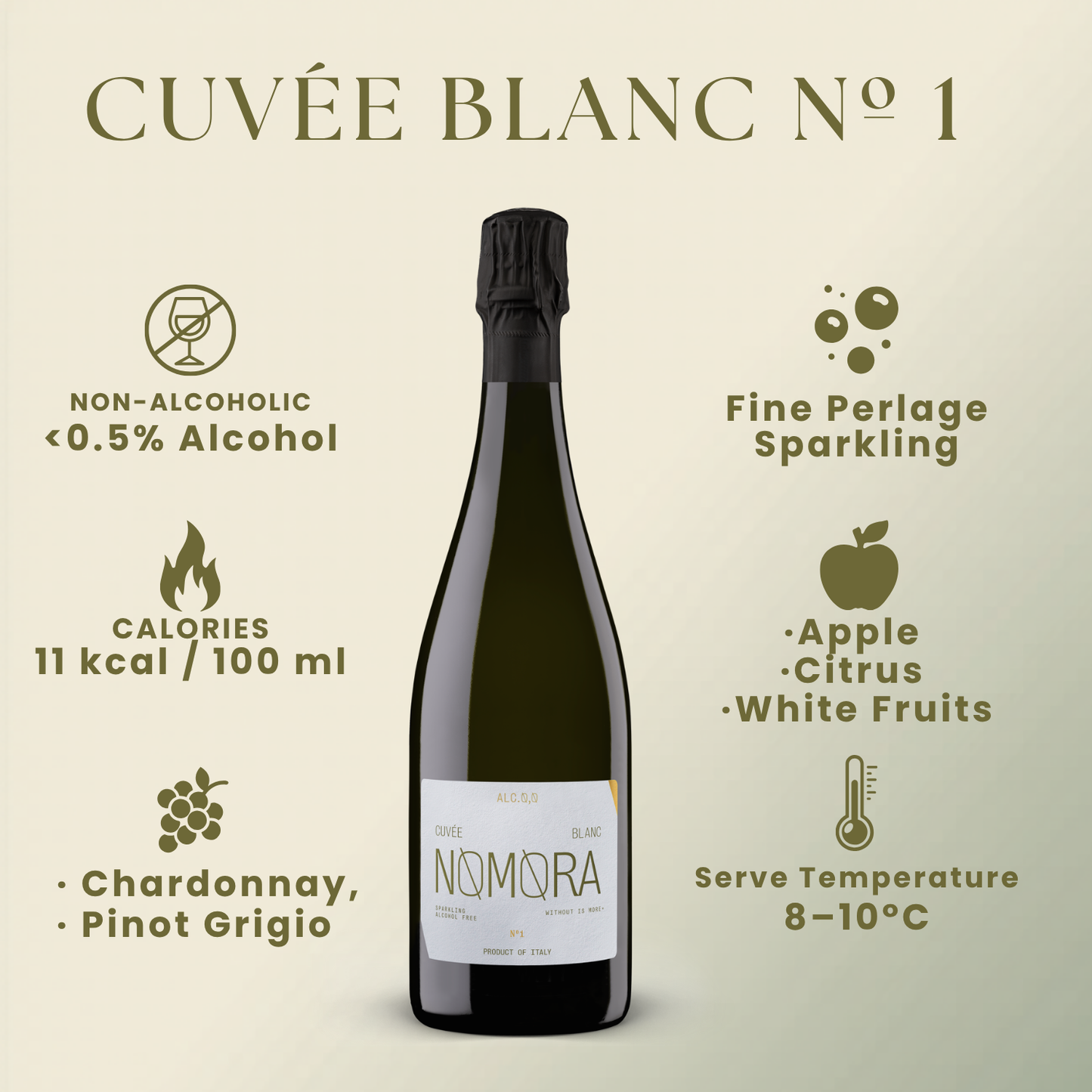NOMORA Non-Alcoholic Italian Sparkling Wine, 750 ml (25.3 fl oz)