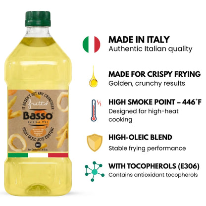 Basso 1904 Italian FRITTÒ Frying Oil – High Oleic Sunflower & Grapeseed Blend – 67.6 fl oz (2 L)