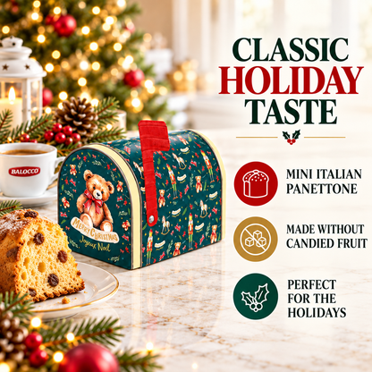 Balocco Mini Panettone Classic (No Candied Fruit) in Christmas Mailbox Tin 80g / 2.8 oz