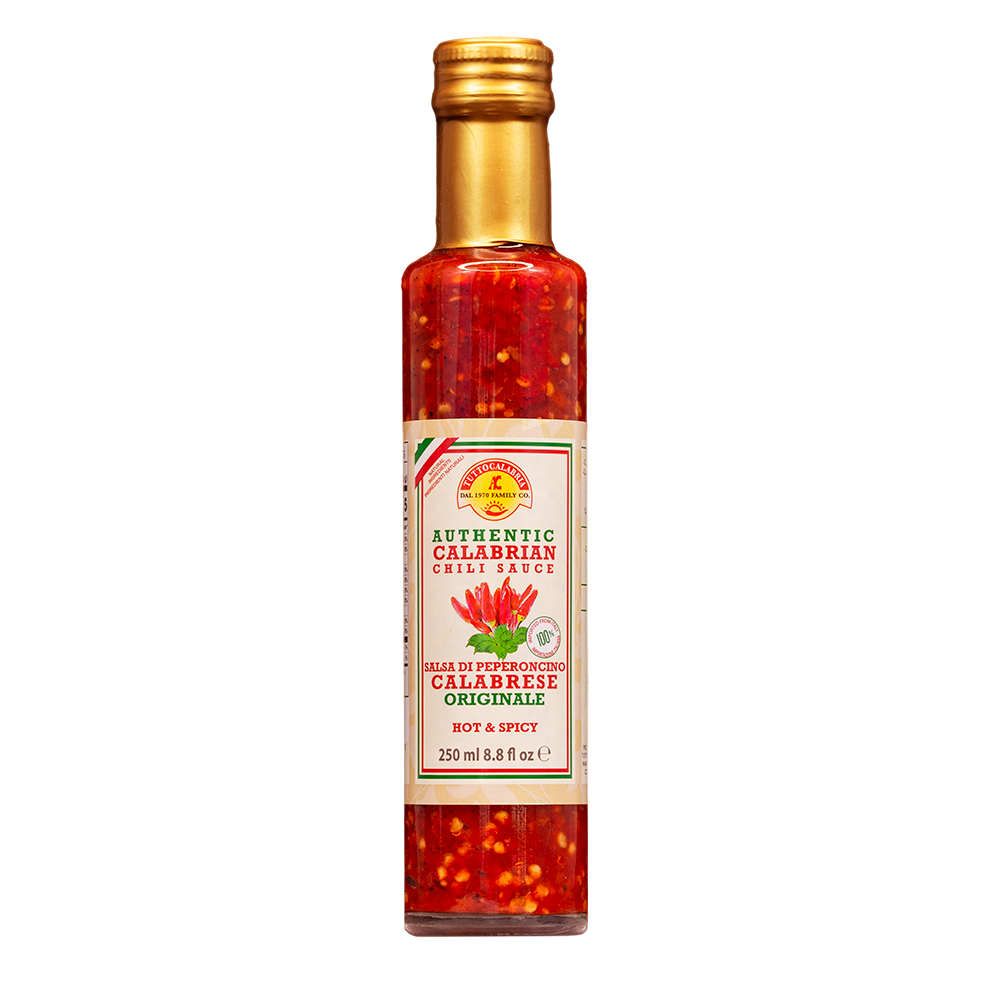  Calabrian Chili "Hot and Tangy" Hot Sauce is both smooth and bold. Made with 100% Italian Calabrian Chili Peppers this Hot Sauce will add flavor to any wing, or family recipe