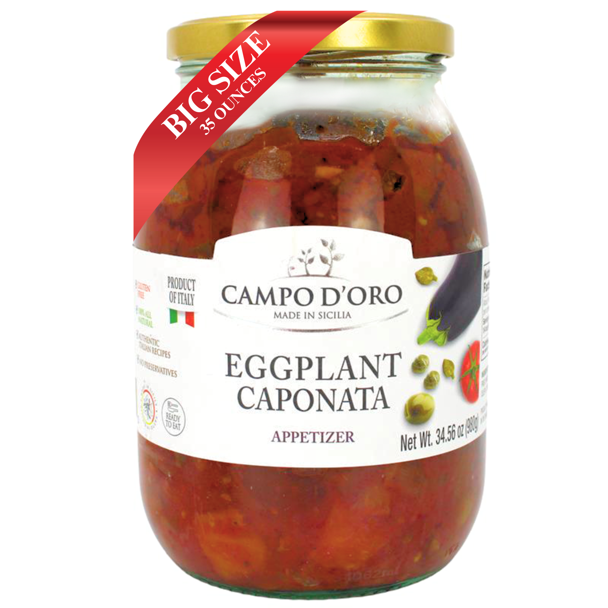 Campo D'Oro, Sicilian Eggplant Caponata, Appetizer, Big Jar 34.5 oz(978gr)