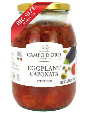 Campo D'Oro, Sicilian Eggplant Caponata, Appetizer, Big Jar 34.5 oz, Sicilian recipe for Antipasto