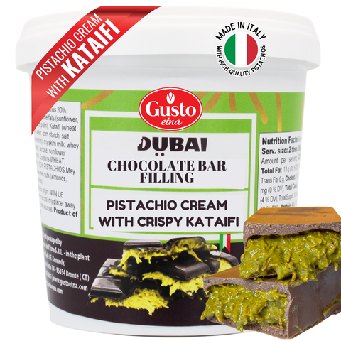 PREORDER (Shipping on or before 5/30) Gusto Etna Pistachio Chocolate Bar Filling – 1 kg Pistachio Cream with Crispy Kataifi