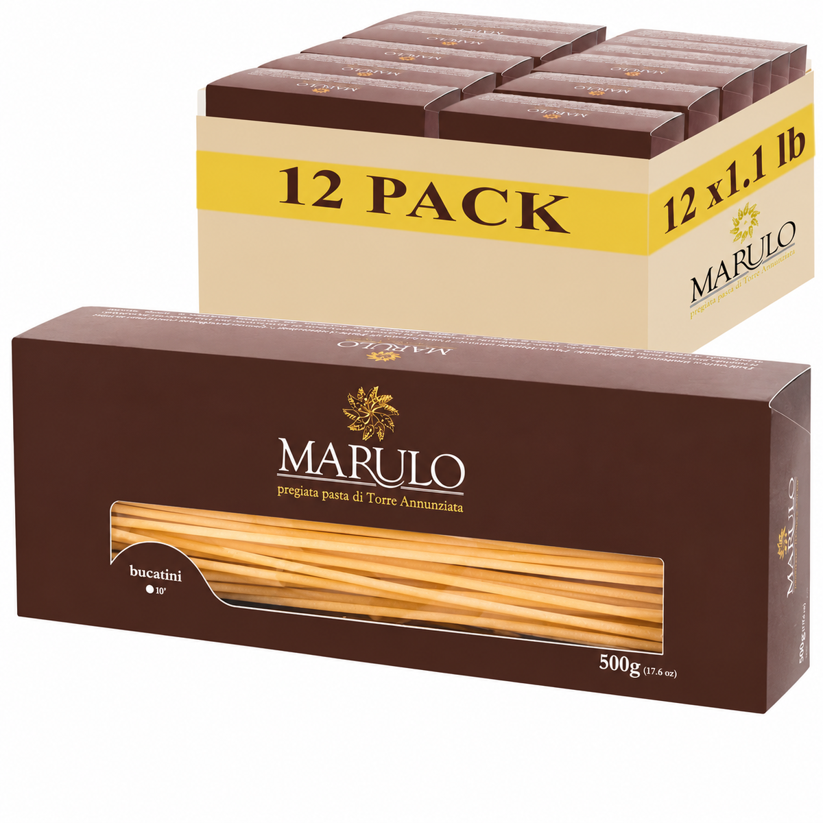 Marulo Bucatani Pasta, Artisan Bronze Die-Cut Pasta, 12 Pack x 1.1 lb
