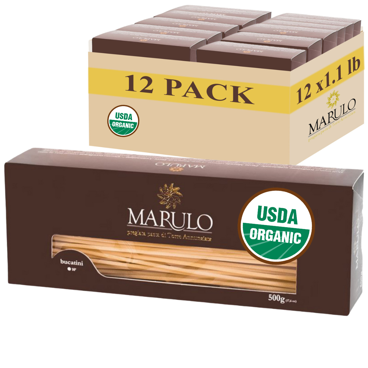 Marulo Organic Bucatini Pasta 12-Pack x 1.1 lb | Bronze Die-Cut ...