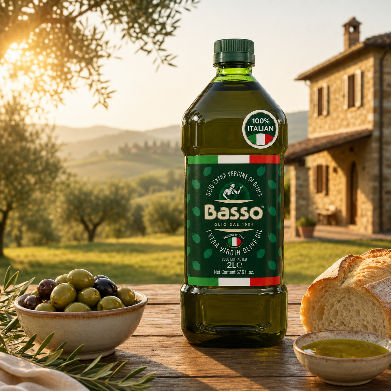 Basso 1904 Organic BIO Extra Virgin Olive Oil – Cold Extracted – 67.6 fl oz (2 L)