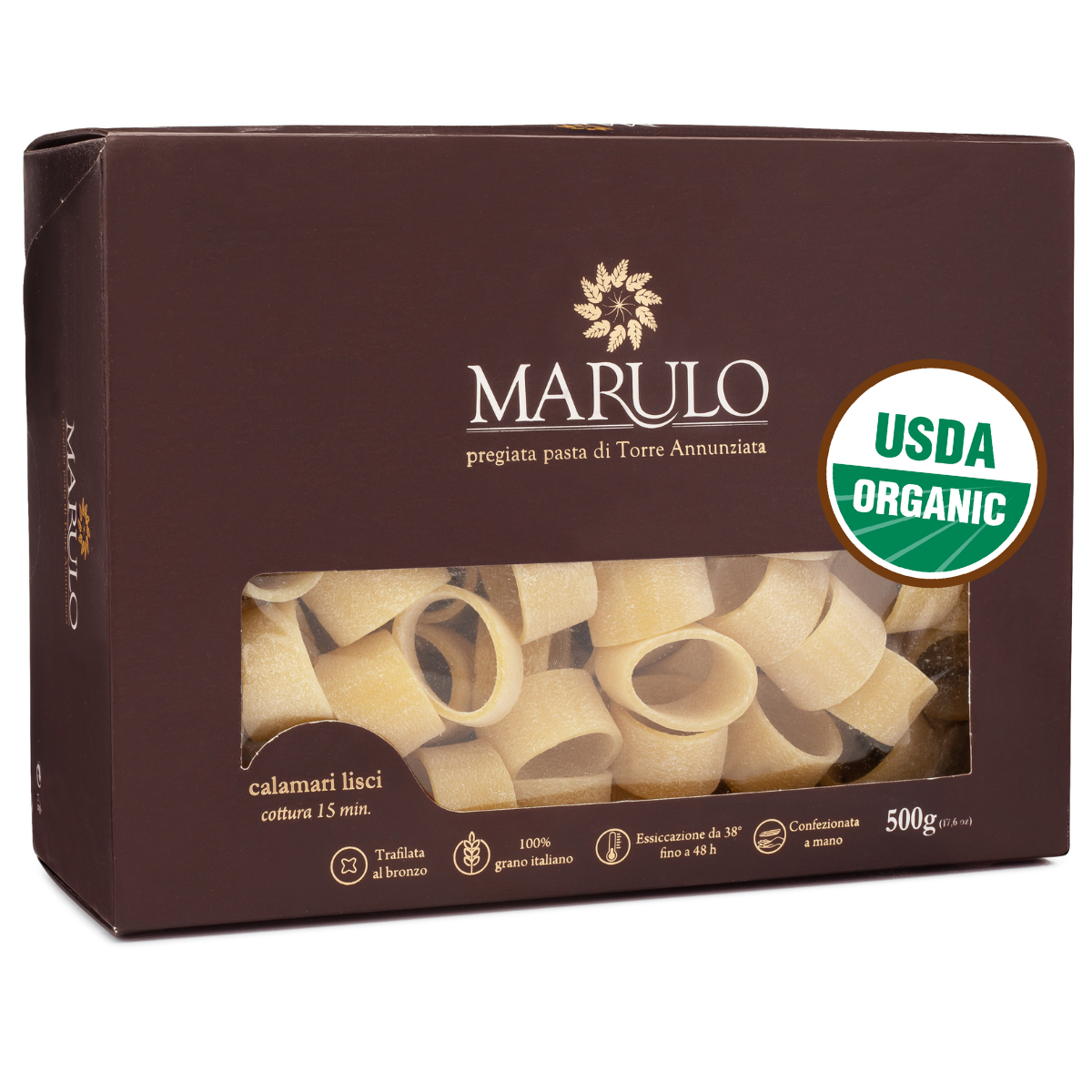 Marulo Organic Calamarata Homemade Artisan Pasta is a Gourmet Bronze Cut Pasta