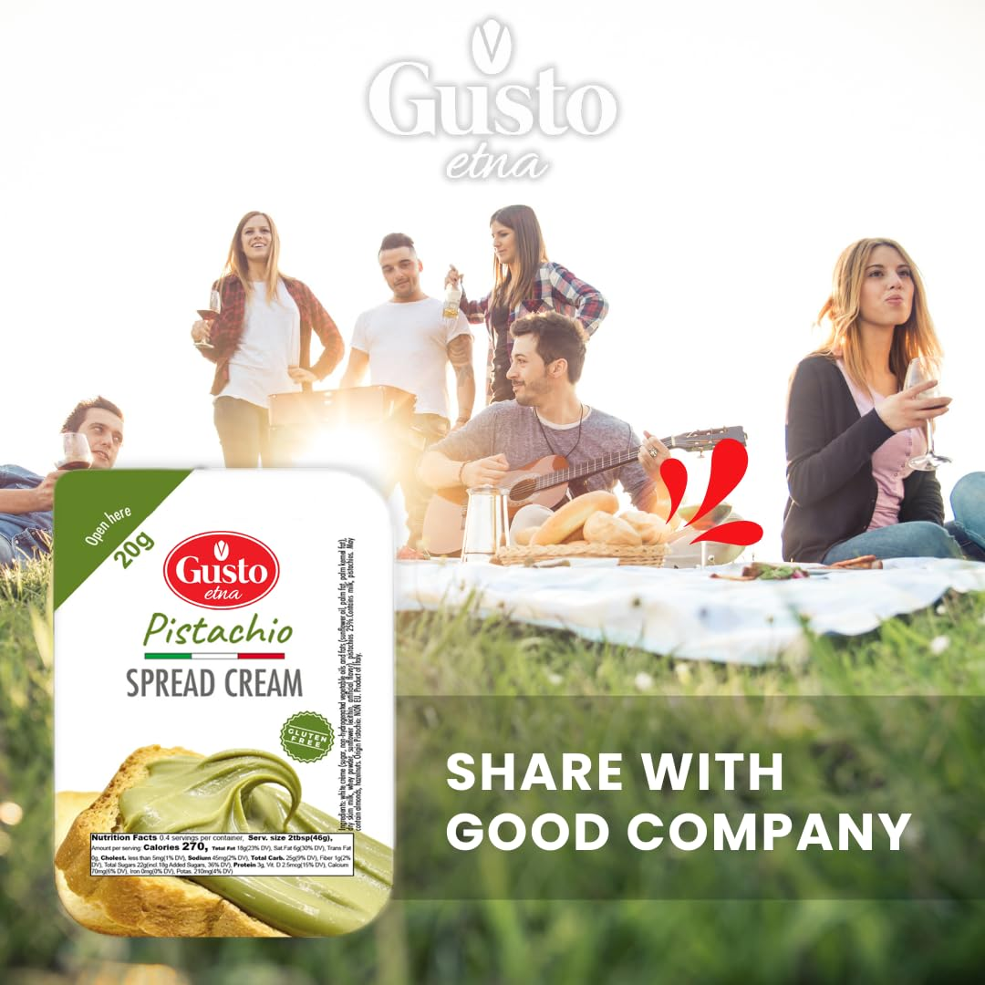 Gusto Etna, Pistachio Cream Cups, 16 Cups, 20g each, Sweet Pistachio Spread, Gluten-Free