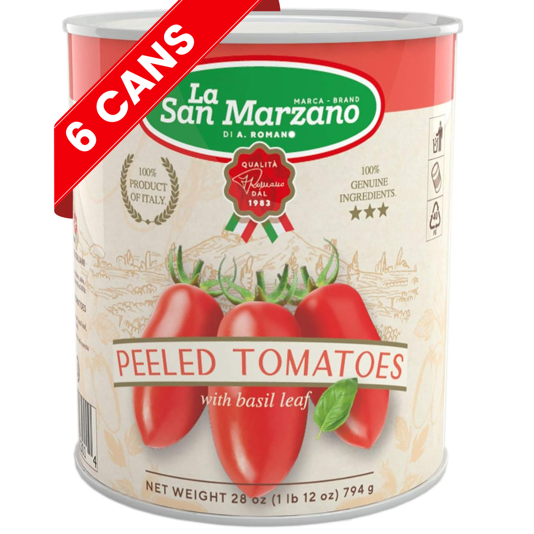 La San Marzano, Italian Whole Peeled Tomatoes in Puree with Basil 6 x 28oz can