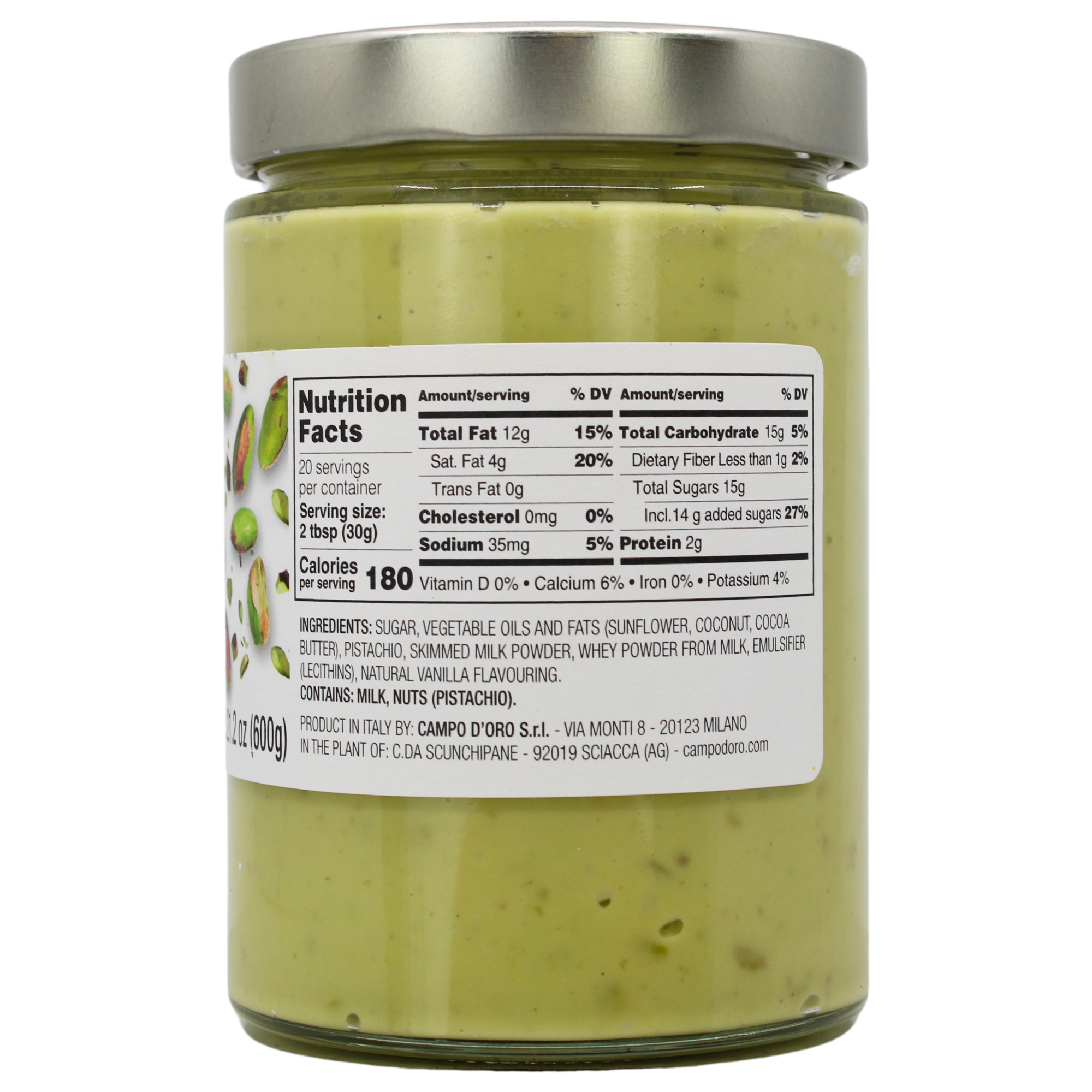 Campo D'Oro Crunchy Pistachio Butter Cream, 21.2oz (600gr)