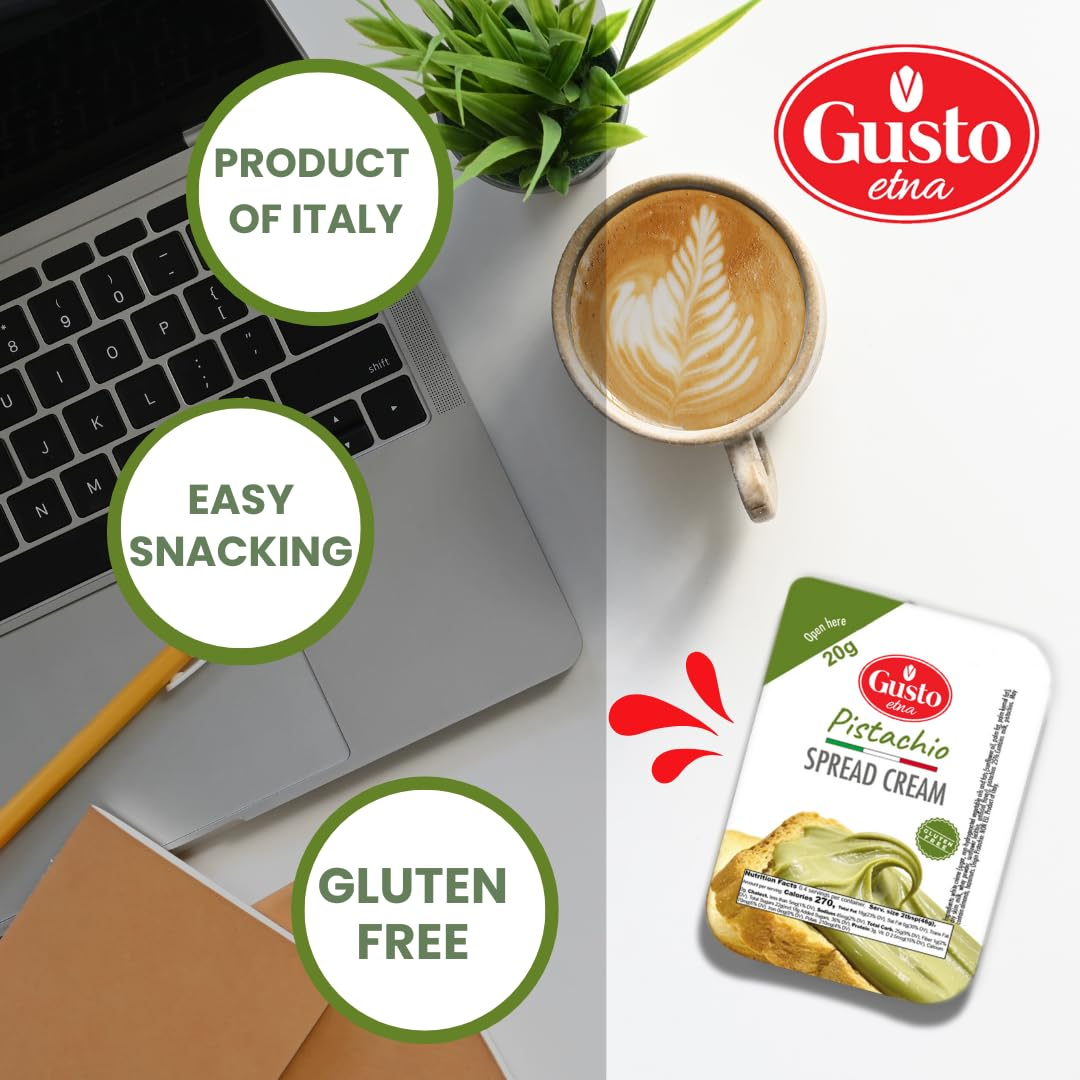 Gusto Etna, Pistachio Cream Cups, 16 Cups, 20g each, Sweet Pistachio Spread, Gluten-Free