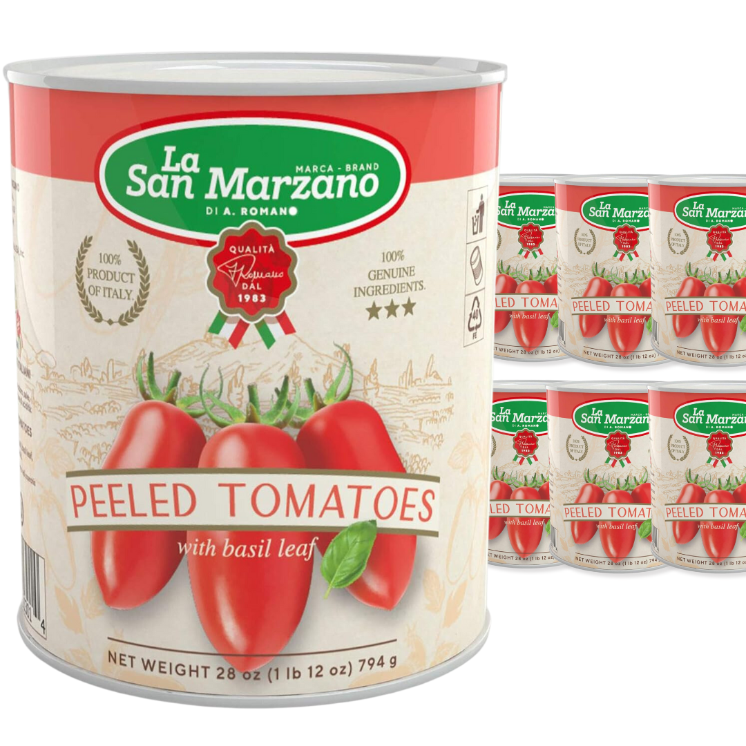 La San Marzano, Italian Whole Peeled Tomatoes in Puree with Basil 6 x 28oz can