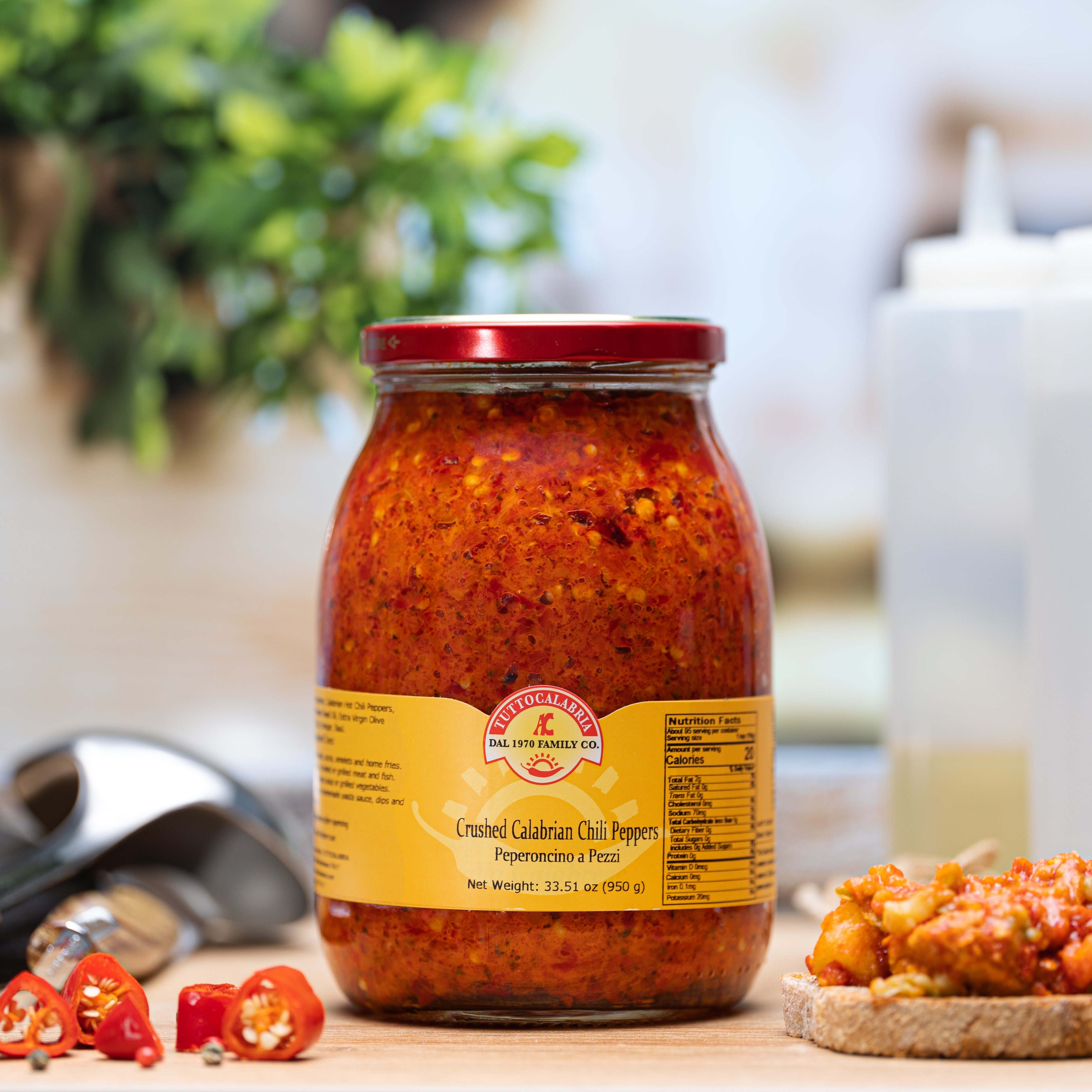 Crushed Calabrian Chili Peppers is a top-selling spice made with 100% Italian Hot Chili Peppers (Peperoncino). WholesaleItalianFood.com is the original importer of Tutto Calabria Hot Chili Peppers