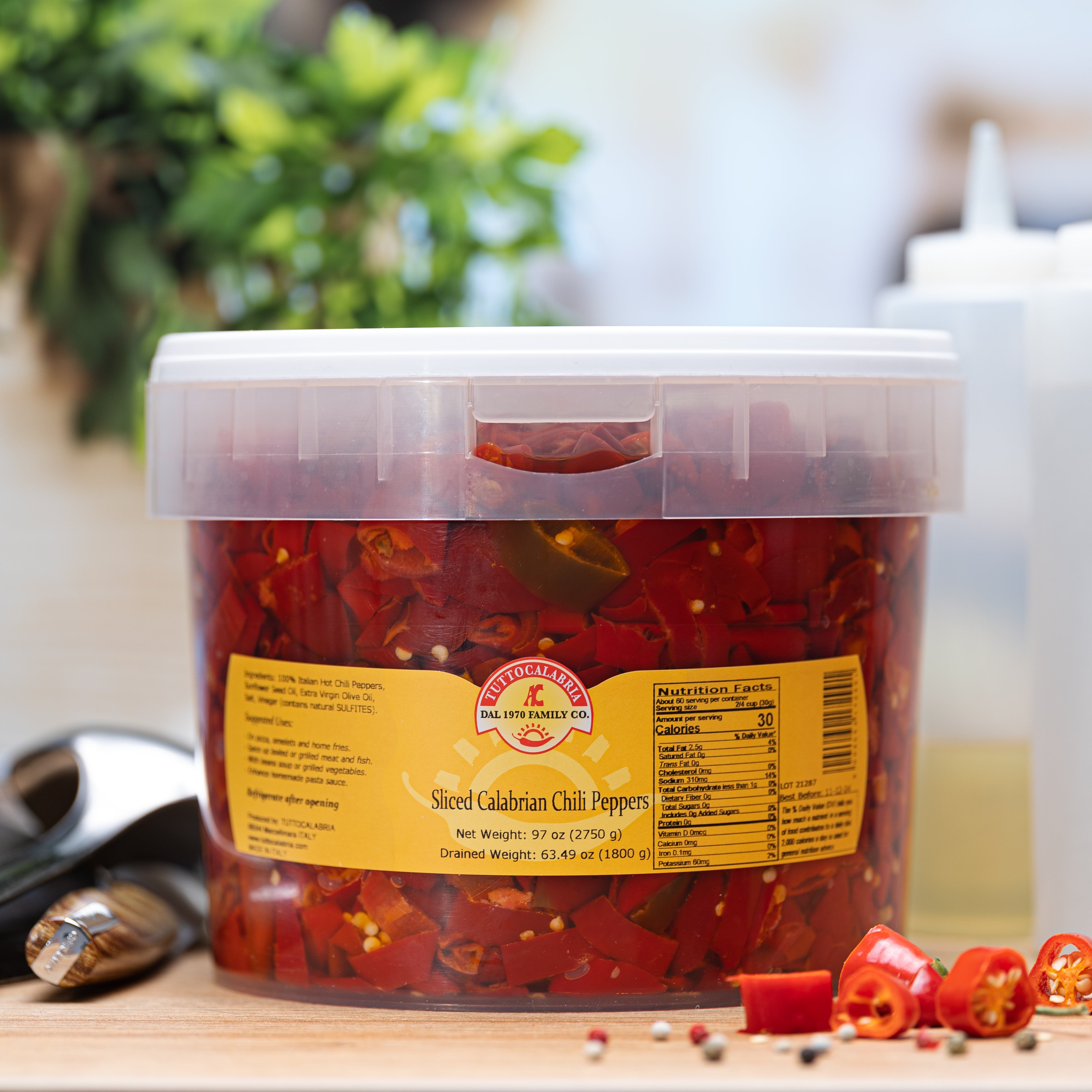 TuttoCalabria Sliced Calabrian Chili Peppers BULK Tub | 98 oz.