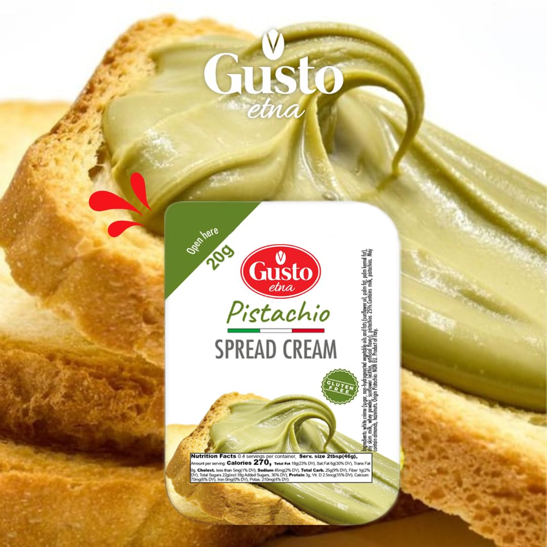 Gusto Etna, Pistachio Cream Cups, 40 Cups, Sweet Pistachio Spread, Gluten-Free, Convenient Mini Cups, Authentic Italian Product, 20 g Each