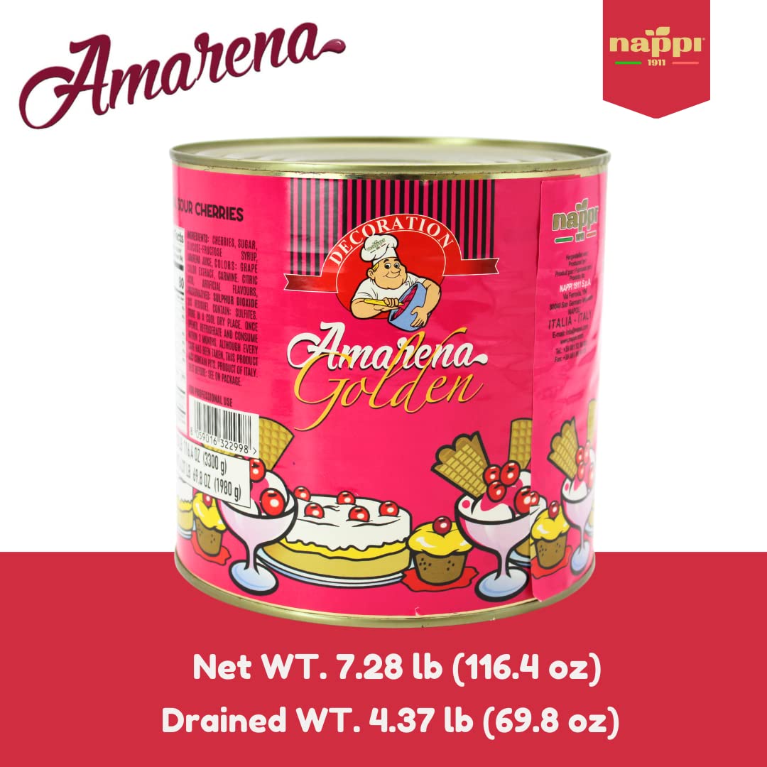 Amarena Cherries in Syrup, Foodservice, 7.2 lb / 3.3 kg, Cocktail Cherries, Italian Cherry for Premium Cocktails