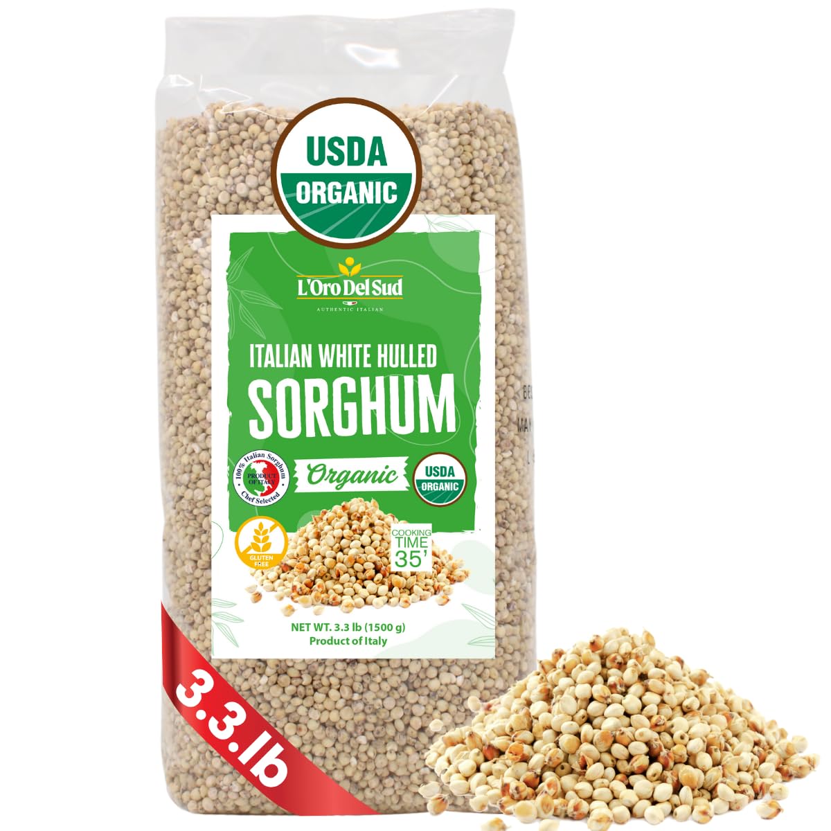L'Oro Del Sud, Organic Italian White Hulled Sorghum - Net Weight (1.5 kg) 52.9 oz