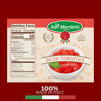 La San Marzano, 6 Pack, Italian Diced Chopped Crushed Tomatoes 6 x Can 28 Oz