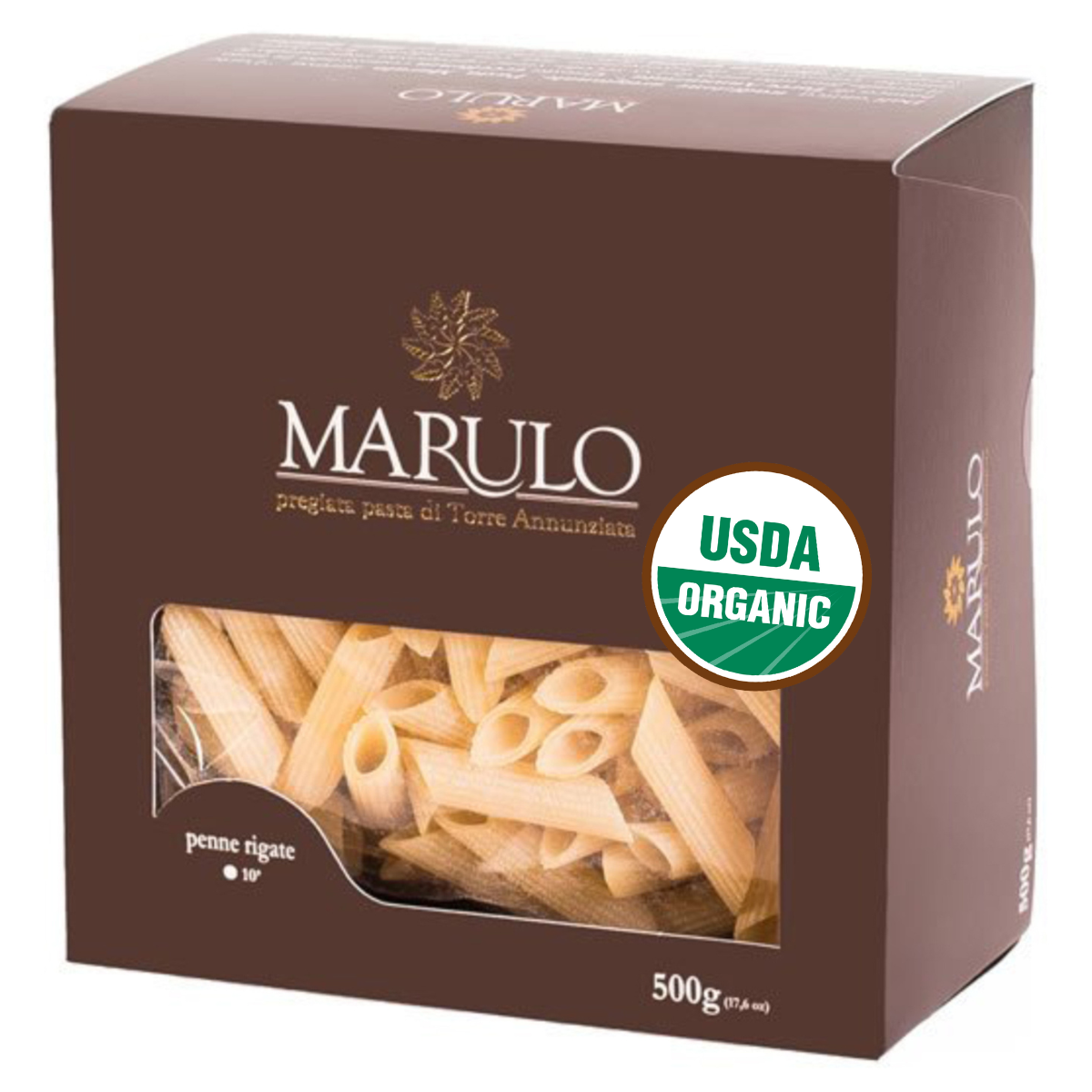 Marulo Organic Penne Rigate. Homemade Artisan Pasta is a Gourmet Bronze Cut Pasta