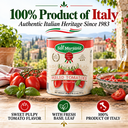 La San Marzano, Italian Whole Peeled Tomatoes in Puree with Basil 6 x can 28oz
