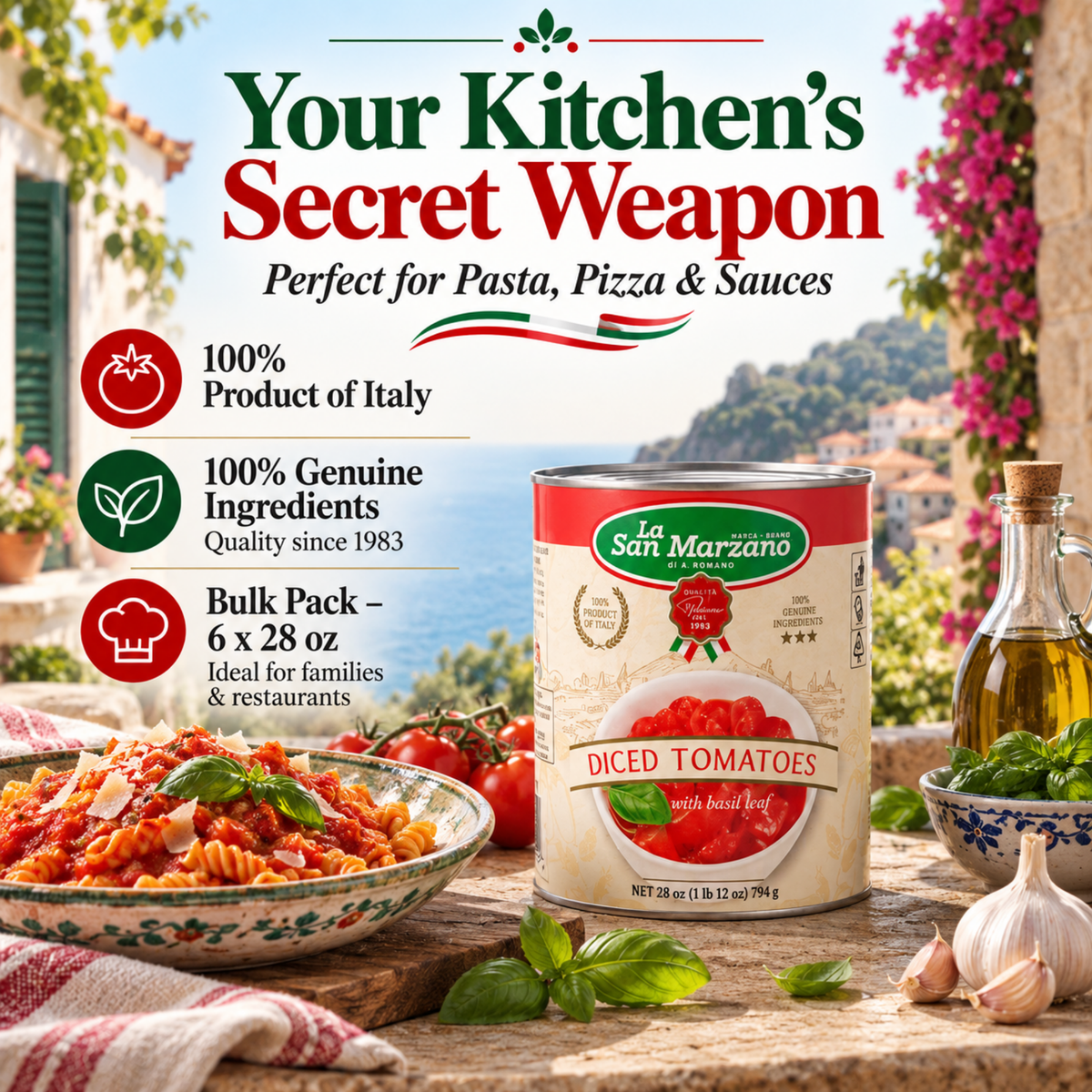 La San Marzano, Italian Diced Chopped Crushed Tomatoes 6 x Can 28 Oz