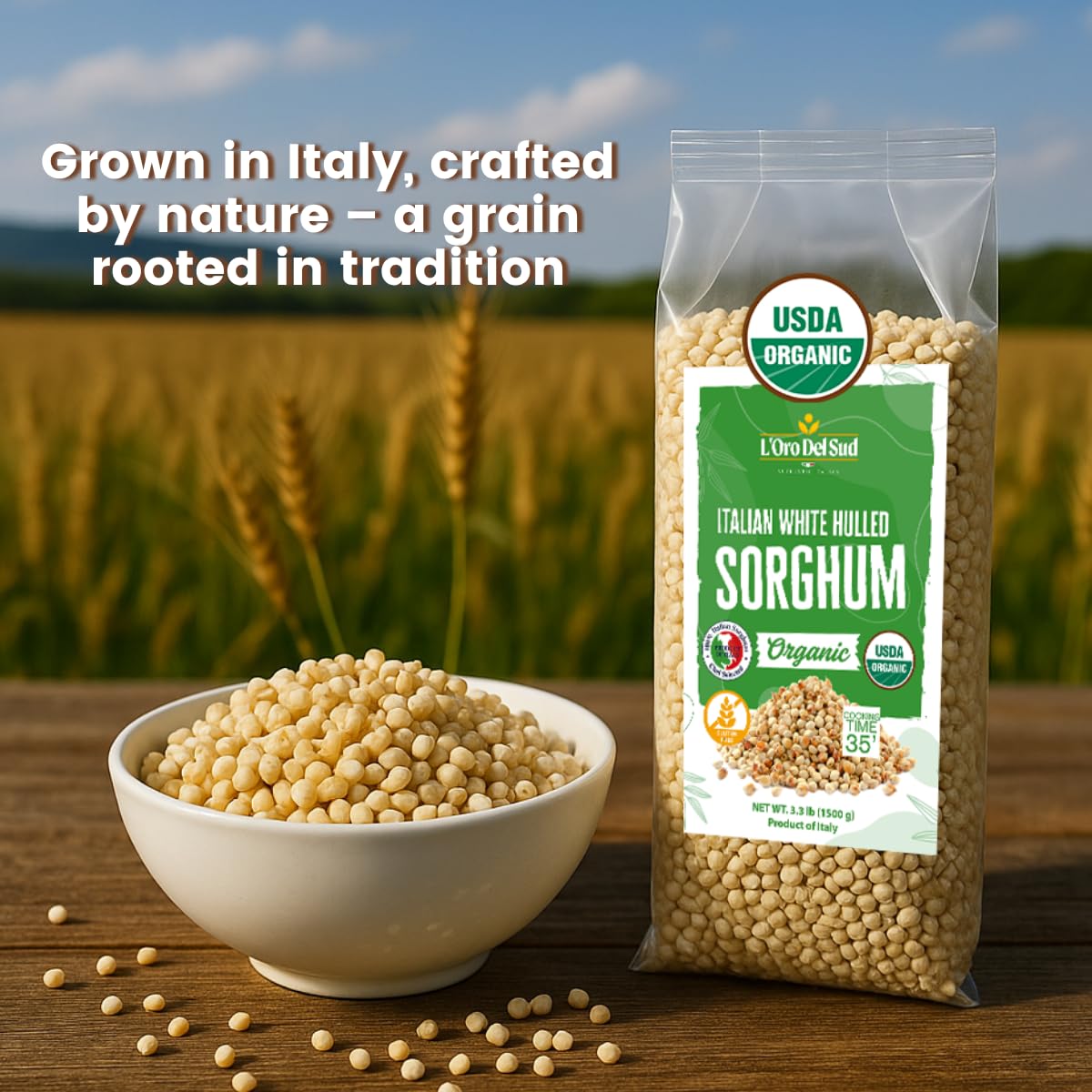 L'Oro Del Sud, Organic Italian White Hulled Sorghum - Net Weight (1.5 kg) 52.9 oz