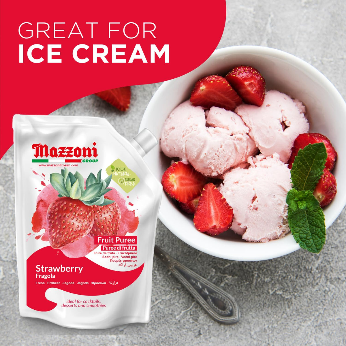 Mazzoni Strawberry Puree, 100% Pure Strawberry, 2.2 lbs (35.2 oz)