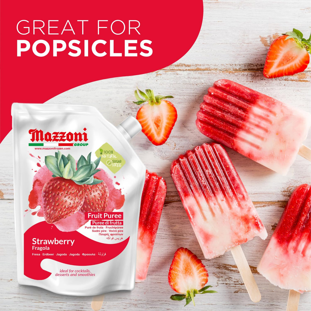 Mazzoni Strawberry Puree, 100% Pure Strawberry, 2.2 lbs (35.2 oz)