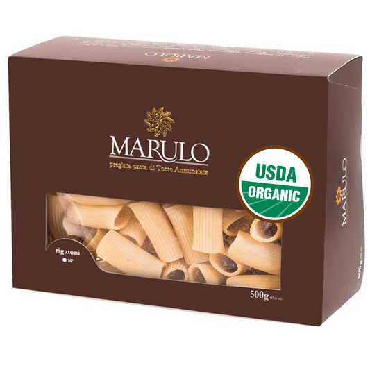 Marulo Organic Rigatoni. Homemade Artisan Pasta is a Gourmet Bronze Cut Pasta,