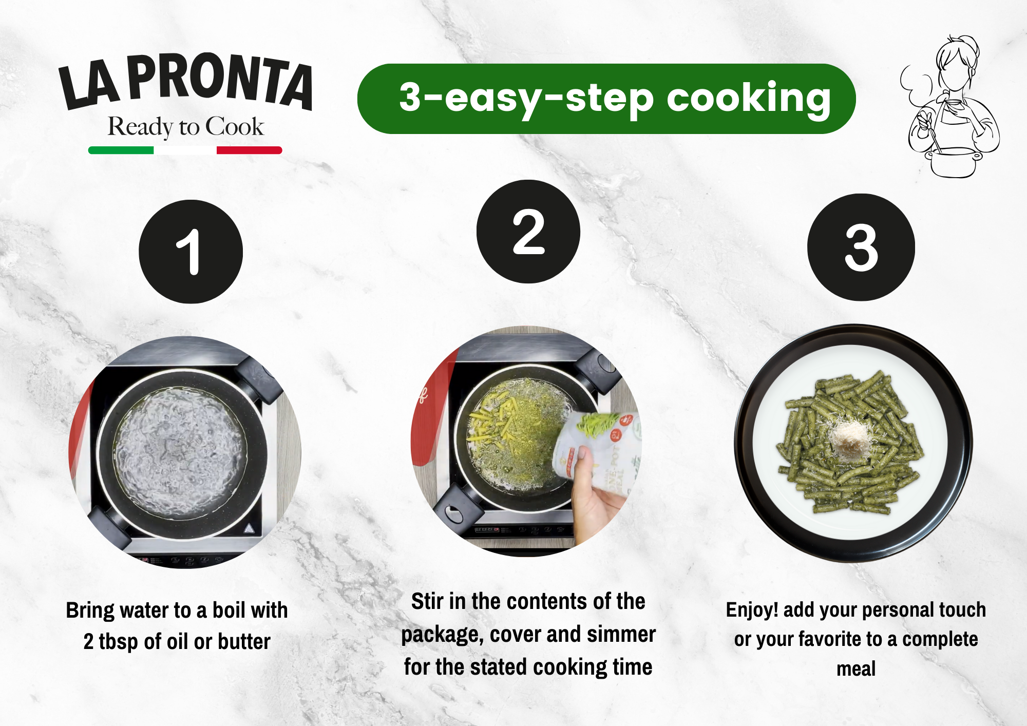 La Pronta Penne Pasta with Herbs, 7.05 oz (200 g), Mix with Boiling Water, 100% Natural, La Pronta