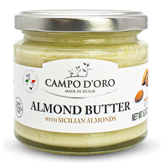 Jar of Campo D’Oro almond butter with Sicilian almonds 180g authentic Italian gourmet sweet cream spread