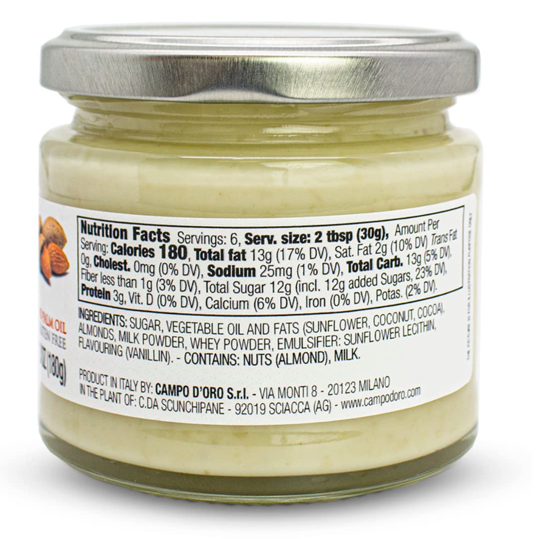 Jar of Campo D’Oro almond butter with Sicilian almonds 180g authentic Italian gourmet sweet cream spread