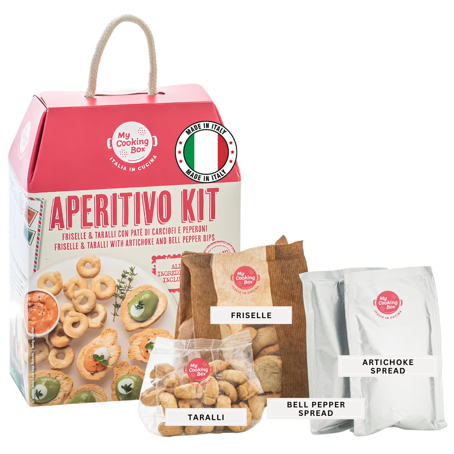 My Cooking Box - Aperitivo Kit Freiselle &amp; Taralli with Artichoke and Pepper Dips - Authentic Italian Appetizer Kit - Serves 2/3